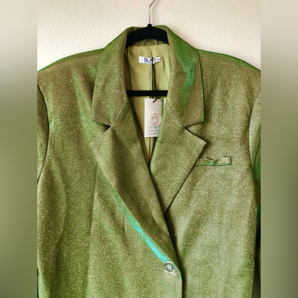 NWT SLA the Label Glitter Green Paloma Blazer Size L - Picture 4 of 8